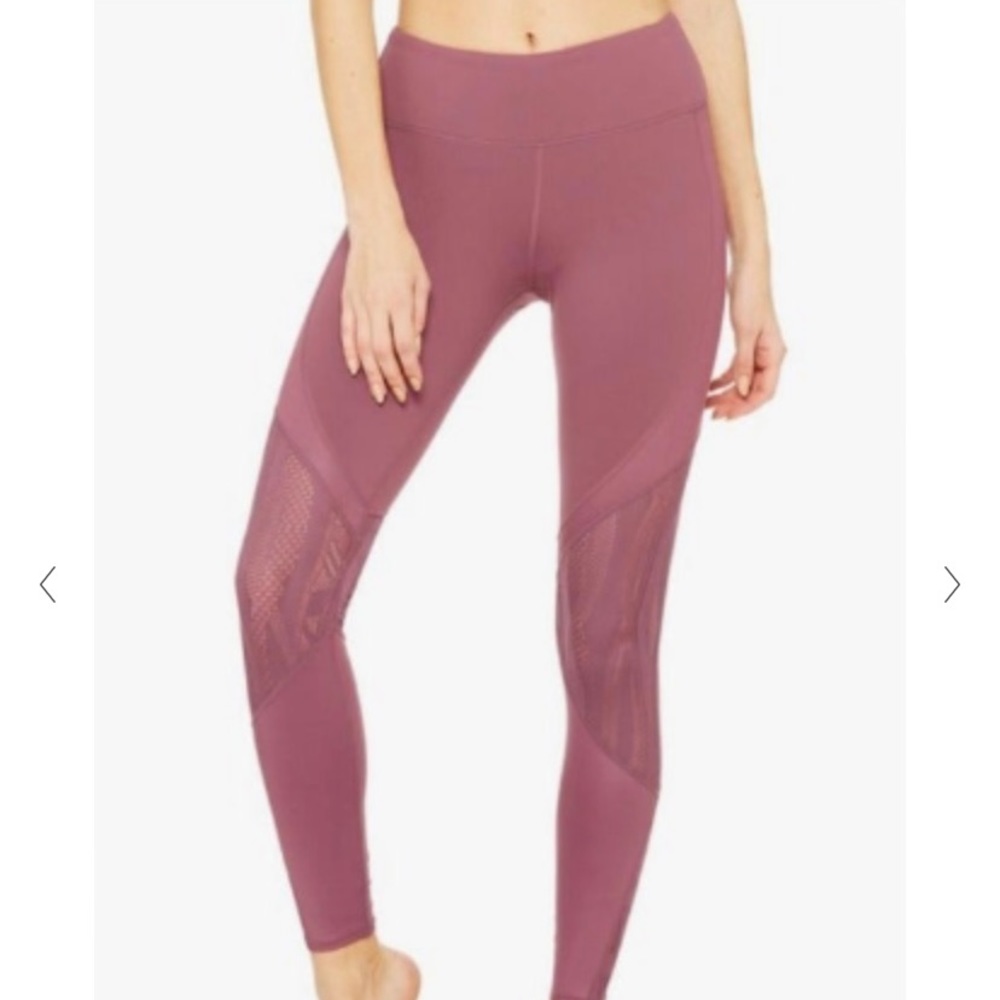 Alo Yoga Vitality Lace Panel Sport Leggings Grenache Burgundy Red Mesh S